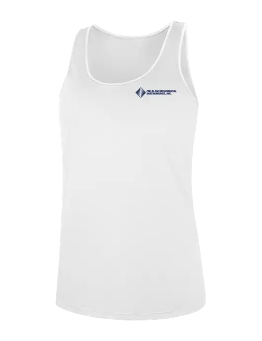 Womens White Perfect Tri Racerback Tank w/Field Environmental Logo