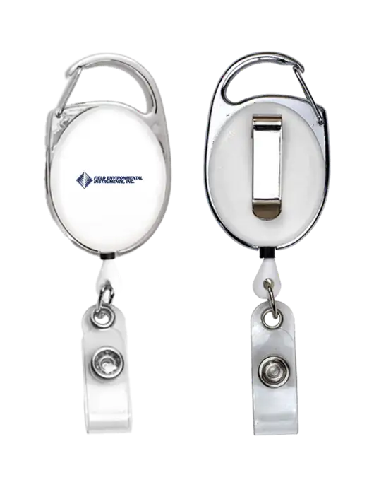White Carabiner Style Badge Reel and Badge Holder w/Field Environmental Logo