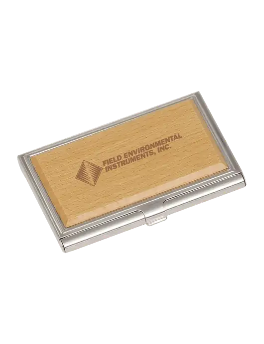 Wood & Silver Business Card Case w/Field Environmental Logo
