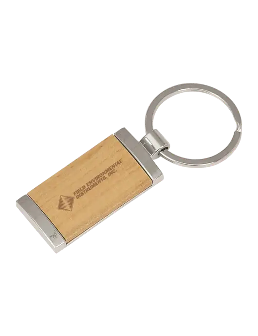 Wood & Silver Rectangle Keychain w/Field Environmental Logo