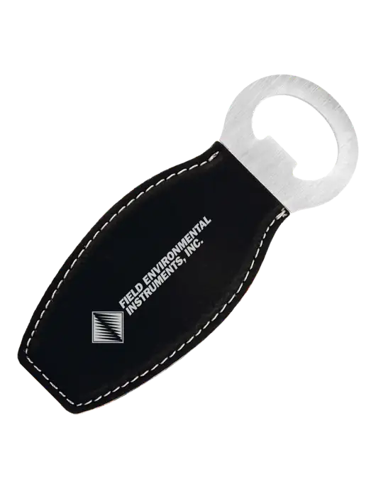 Black Leatherette Bottle Opener with Magnet w/Field Environmental Logo