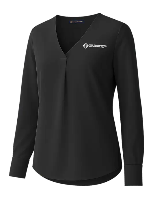 Brooks Brothers Womens Black Open-Neck Satin Blouse  w/Field Environmental Logo