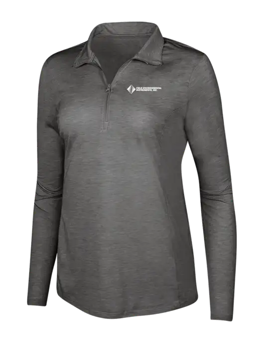 Dark Grey Heather Womens Posicharge Tri-Blend Wicking 1/4 Zip Pullover w/Field Environmental Logo