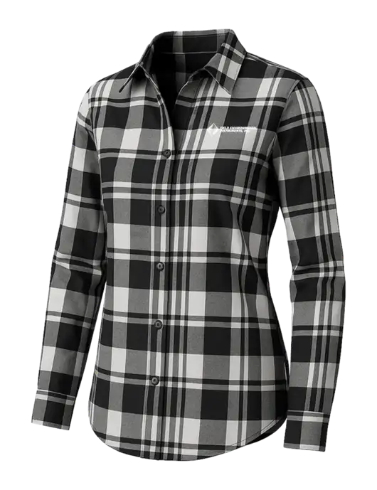 Womens White/Black Plaid Flannel Tunic w/Field Environmental Logo