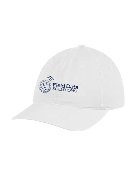 Garment Washed Unstructured Twill White Cap w/Field Data Solutions Logo