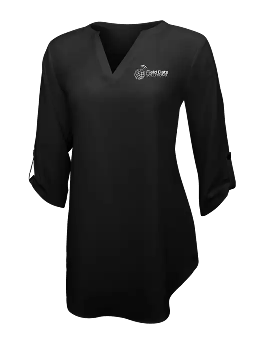 Womens Black 3/4 Sleeve Tunic Blouse w/Field Data Solutions Logo