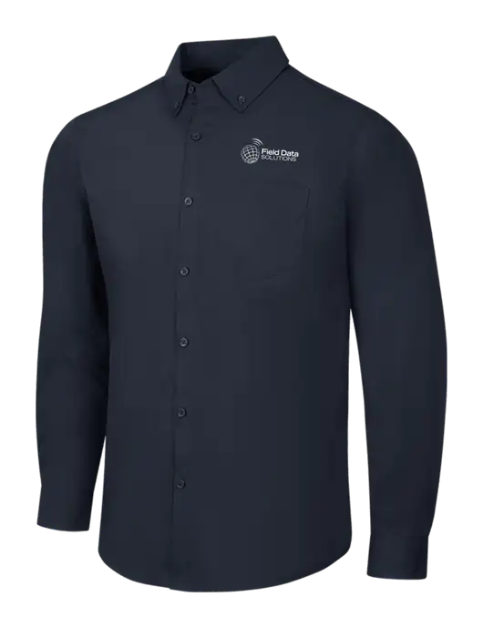 Navy Long Sleeve Carefree Poplin Shirt w/Field Data Solutions Logo