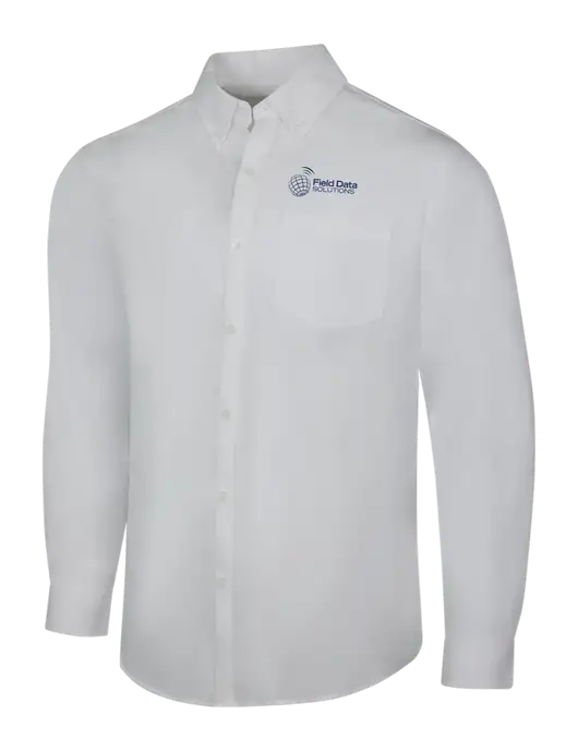 White Long Sleeve Carefree Poplin Shirt w/Field Data Solutions Logo