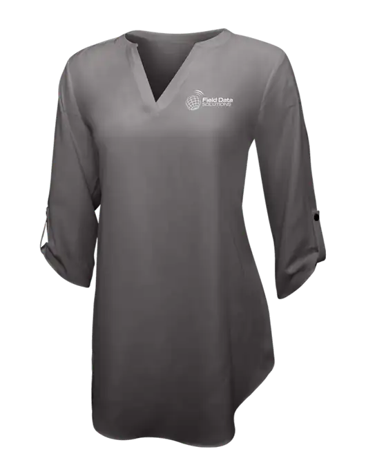 Dark Grey Womens 3/4 Sleeve Tunic Blouse w/Field Data Solutions Logo