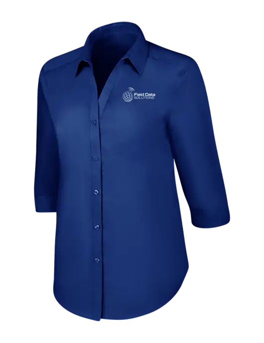 Womens Royal 3/4 Sleeve Carefree Poplin Shirt w/Field Data Solutions Logo
