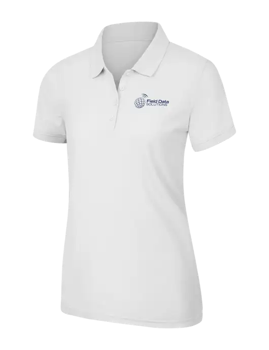 White Womens Core Classic Pique Polo w/Field Data Solutions Logo