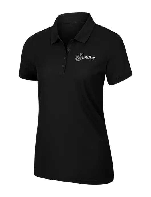Womens Black Core Classic Pique Polo w/Field Data Solutions Logo