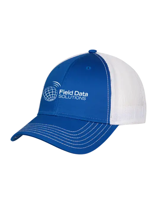 Royal & White Mesh Trucker Cap Snap Back w/Field Data Solutions Logo