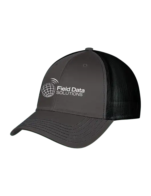 Charcoal & Black Mesh Trucker Cap Snap Back w/Field Data Solutions Logo