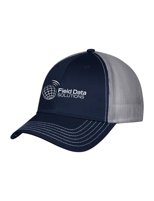 Navy & Grey Mesh Trucker Cap Snap Back w/Field Data Solutions Logo