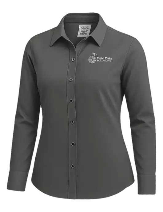 Brooks Brothers Womens Dark Grey Wrinkle-Free Stretch Nailhead Shirt w/Field Data Solutions Logo