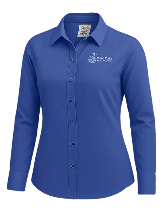 Brooks Brothers Womens Royal Blue Wrinkle-Free Stretch Nailhead Shirt w/Field Data Solutions Logo