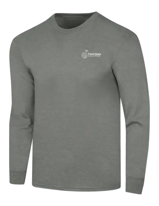 Simply Soft Long Sleeve Heathered Charcoal 4.5 oz, Poly/Combed Ring Spun Cotton T-Shirt w/Field Data Solutions Logo