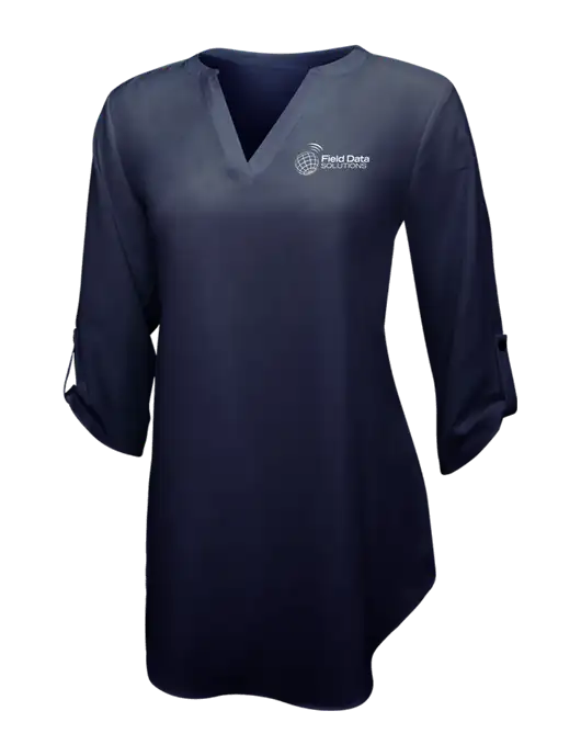 Navy Womens 3/4 Sleeve Tunic Blouse w/Field Data Solutions Logo